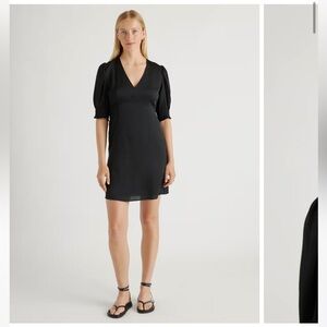 Quince washable Stretch Silk Puff Sleeve Mini Dress - Black